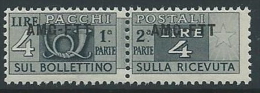 1949-53 TRIESTE A PACCHI POSTALI 4 LIRE MNH ** - ED108-6 - Paketmarken/Konzessionen