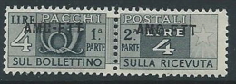 1949-53 TRIESTE A PACCHI POSTALI 4 LIRE MNH ** - ED108-7 - Colis Postaux/concession