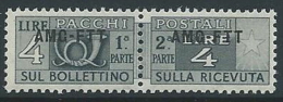 1949-53 TRIESTE A PACCHI POSTALI 4 LIRE MNH ** - ED110-6 - Postal And Consigned Parcels