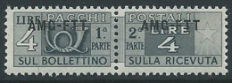 1949-53 TRIESTE A PACCHI POSTALI 4 LIRE MNH ** - ED110-8 - Paketmarken/Konzessionen