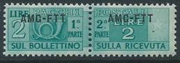 1949-53 TRIESTE A PACCHI POSTALI 2 LIRE MNH ** - ED113-4 - Colis Postaux/concession