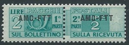 1949-53 TRIESTE A PACCHI POSTALI 2 LIRE MNH ** - ED113-9 - Pacchi Postali/in Concessione