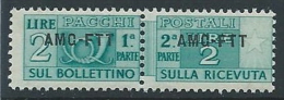 1949-53 TRIESTE A PACCHI POSTALI 2 LIRE MNH ** - ED114 - Paquetes Postales/consigna