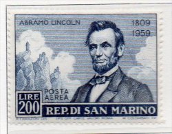 1959 San Marino - Abramo Lincoln N. A129  Integro MNH** - Corréo Aéreo