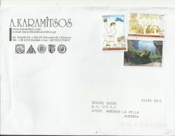 GREECE 2014 - COVER MAILED TO ANDORRA W 3 STS:2 OF 0,3-0,67 € (2008 OLYMPICS)+ 1 OF € 0,20 (TORTLE) NOT OBLITERATED REGR - Covers & Documents