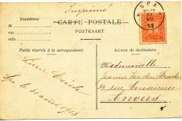 1913 Zichtkaart(Sart-lez-Spa/L E Pont Des Forestiers) Met PZ108 Van Spa Naar Anvers Vertrekstempel  Zie Scan(s) - Cartas & Documentos