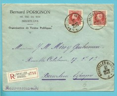212 Op Brief Aangetekend Met Stempel BRUXELLES 12  Naar BARCELONE (Espagne) - 1921-1925 Petit Montenez
