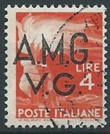 1945-47 TRIESTE AMG VG USATO DEMOCRATICA 4 LIRE - ED175 - Afgestempeld