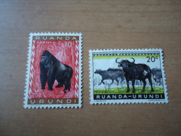 Ruanda-Urundi: 2 Werte Tiere  (1959) - Unused Stamps
