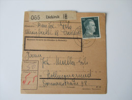 Luxemburg Diekirch Paketkarte. Deutsche Besetzung 1943 ? - 1940-1944 Deutsche Besatzung