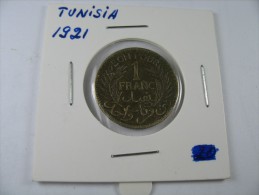 TUNISIA TUNISIE 1 FRANC 1921 1340 AH SCARCE KEY DATE  COIN NICE GRADE SEE PICTURES  LOT 18 NUM  9 - Túnez