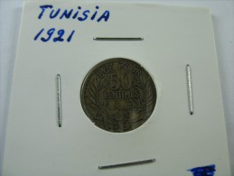 TUNISIA TUNISIE 50 CENTIMES HALF  FRANC 1921 1340 AH SCARCE KEY DATE  COIN NICE GRADE SEE PICTURES  LOT 18 NUM  10 - Túnez