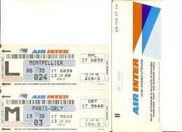 Carte Embarquement Air Inter Paris Montpellier 1988 - Andere & Zonder Classificatie