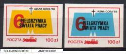 POLAND SOLIDARNOSC JASNA GORA 1988 6 WORKERS PILGRIMMAGE SET OF 2 RELIGION CHRISTIANITY - Vignettes Solidarnosc