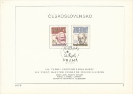 Czechoslovakia / First Day Sheet (1978/01) Praha: Karl Marx (1818-1883), Zdenek Nejedly (1878-1962); Painter Vl. Kovarik - Karl Marx