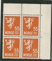 Norway 1946 Mi 321 , 55 Ore Corner Block Of 4 . Mnh . SALE - Nuovi