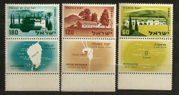 Israël Israel 1959 N° 160 / 2 Avec Tab ** Villages Sionistes, Merhavya, Yesud Ha-Maala, Daganya, Carte, Architecture - Unused Stamps (with Tabs)