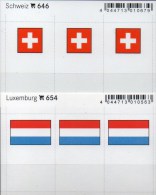 2x3 In Farbe Flaggen-Sticker Schweiz+Luxemburg 7€ Kennzeichnung Alben Karten Sammlung LINDNER 646+654 Flags HELVETIA LUX - Zafiro