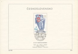 Czechoslovakia / First Day Sheet (1978/20) Praha: 60 Years Old Czechoslovakia (1918); Painter: V. Hloznik - Guerre Mondiale (Première)