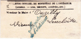 1875? - BANDE JOURNAL Du BULLETIN OFFICIEL Avec SUPERB MARQUE Du MINISTERE De L'INTERIEUR BLEUE Pour LENCLOITRE (VIENNE) - Lettere In Franchigia Civile