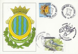 ANDORRA 2014 - SPECIAL CARD BIRD / OISEAU - TINTIPELLA (CYANISTES CAERULEUS ON CARD OF ANDORRA LA VELLA STAMP OF 0,66 € - Unused Stamps