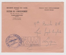 Enveloppe 2 Mai 1969 - Sécurité Sociale De L´Aude  Section Enseignement - Carcasonne - Flamme Emprunt PTT 7 % - - Cachets Généralité