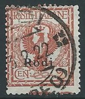 1912 EGEO RODI USATO AQUILA 2 CENT - ED203 - Aegean (Rodi)