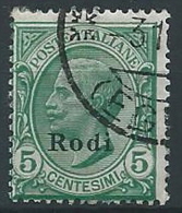 1912 EGEO RODI USATO EFFIGIE 5 CENT - ED203 - Egeo (Rodi)