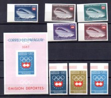 Paraguay, Jeux Olympiques à Innsbruck, Mi 1257 / 1264** + BK 49**, Cote 105 DM - Winter 1964: Innsbruck