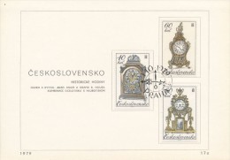 Czechoslovakia / First Day Sheet (1979/17 A) Praha: Historic Clock (baroque, Rococo, Classicism); Painter: B. Housa - Clocks