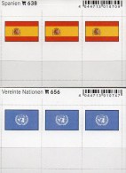 2x3 In Farbe Flaggen-Sticker Spanien+UNO 7€ Kennzeichnung An Alben Karten Sammlungen LINDNER 638+656 Flags Of Espana ONU - Etichette