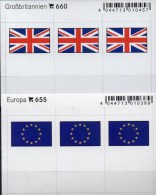 2x3 In Farbe Flaggen-Sticker Great Britain+EU 7€ Kennzeichnung Alben Karte Sammlung LINDNER 655+660 Flag Britannien CEPT - Etichette