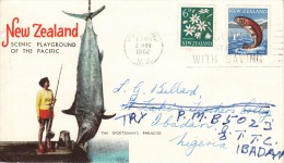 New Zealand Cover To Nigeria Scott #340 6p Clematis, #344 1sh3p Rainbow Trout - Briefe U. Dokumente