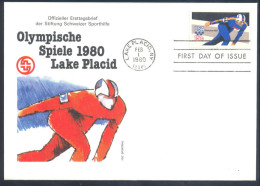 USA Olympic Games 1980 Lake Placid Cover: Speed Skating Stamp And Cachet - Invierno 1980: Lake Placid