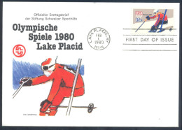 USA Olympic Games 1980 Lake Placid Cover: Speed Skating Stamp And Cachet - Invierno 1980: Lake Placid