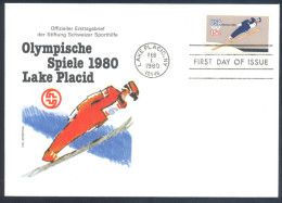 USA Olympic Games 1980 Lake Placid Cover: Ski Jumping Stamp And Cachet - Invierno 1980: Lake Placid