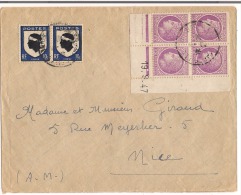 Lettre Avec Bloc Cérès Mazelin Coin Daté 1947 Destination Nice - Covers & Documents