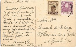 8172. Postal Barcelona 1944. Sello Recargo Exposicion - Barcelona