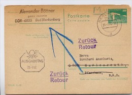 DDR P84 Postkarte FDC Nach Marlesreuth/Naila Oberfranken ZURÜCK 20.7.1982 - Postcards - Used