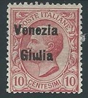 1918-19 VENEZIA GIULIA EFFIGIE 10 CENT MH * - ED217 - Venezia Giulia