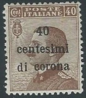 1919 TRENTO E TRIESTE EFFIGIE 40 CENT MH * - ED218 - Trentino & Triest
