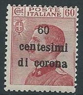 1919 TRENTO E TRIESTE EFFIGIE 60 CENT MNH ** - ED218-7 - Trentino & Triest