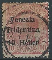1918 TRENTINO ALTO ADIGE USATO EFFIGIE 10 H - ED223 - Trentin