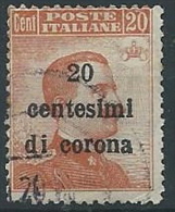 1919 TRENTO E TRIESTE USATO EFFIGIE 20 CENT - ED226 - Trente & Trieste