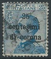 1919 TRENTO E TRIESTE USATO EFFIGIE 25 CENT - ED226-4 - Trentino & Triest
