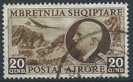 1939 ALBANIA USATO POSTA AEREA EFFIGIE 20 Q - ED232 - Albania