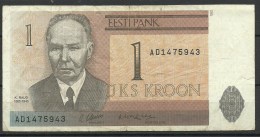 Estland Estonia Estonie 1 Kroon 1992 Kristjan Raud Banknote Bank Note - Estland