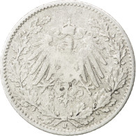 Monnaie, GERMANY - EMPIRE, 1/2 Mark, 1909, Hambourg, TB, Argent, KM:17 - 1/2 Mark