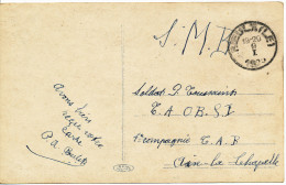 1920 Fantasiekaart Portvrij S.M.B. Van Roeulx(Le) Naar Aixe-la-Chapelle Vertrekstempel  Zie Scan(s) - Briefe U. Dokumente