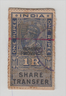 India  KG VI  1R   RED BAR  SHARE TRANSFER USED ON GOVERNMENT  OFFICIAL PURPOSE  # 82005 F   Inde Indien - Sonstige & Ohne Zuordnung